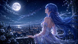 月下蓝发少女