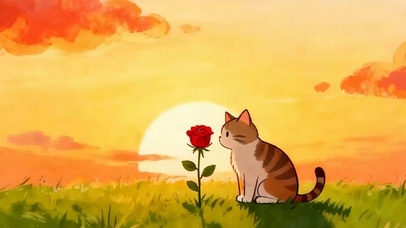 夕阳下猫咪带鱼屏