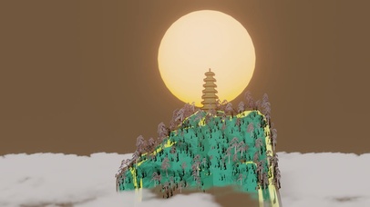 古寺夕阳云海图