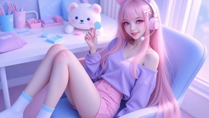 粉色头发秀丽女孩高清4k
