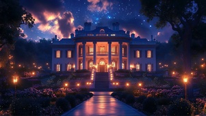 静谧欧式建筑夜景