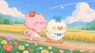 小清新猫猫鸭鸭一起去散步呀