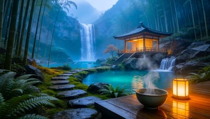 山谷瀑布木屋