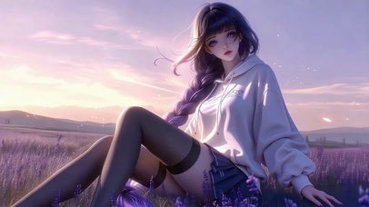 薰衣草花田的紫发少女