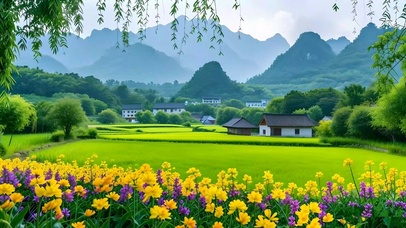 绿色护眼乡村花草柳树