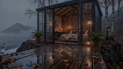 秋天海边大雨夜