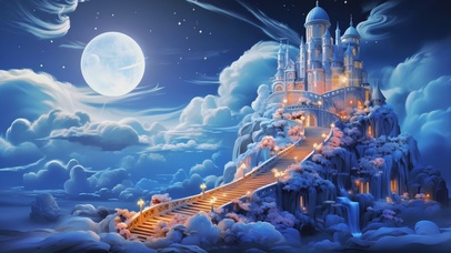 云雾缭绕仙境中的宫殿