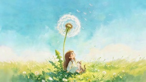 蒲公英下女孩
