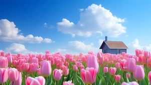 唯美郁金香花海小屋