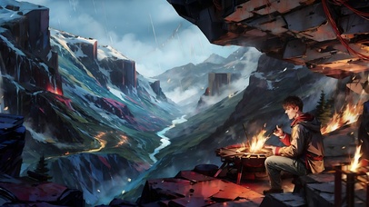 雨天治愈温暖篝火山谷星河