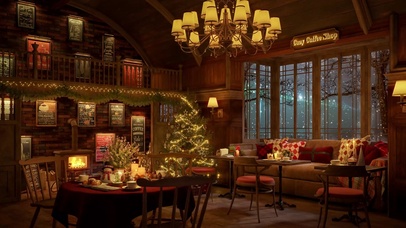 唯美冬日雪天温暖咖啡屋