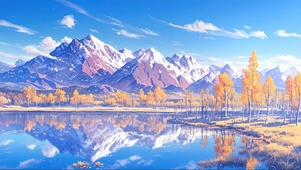 秋日雪山湖泊
