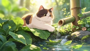 盛夏玩水的小猫