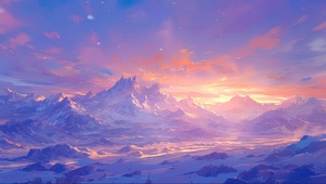落日雪山群峰雪原