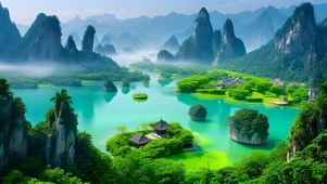 绿色护眼喀斯特地貌山水