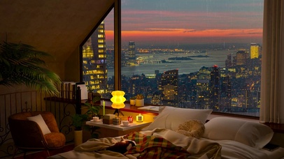 温馨的雨天阁楼房间