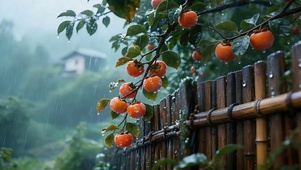 雨中柿子树（听雨声）