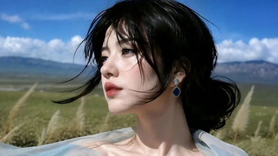 晴空旷野清新唯美美女