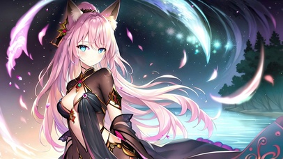 唯美星光湖畔狐耳少女