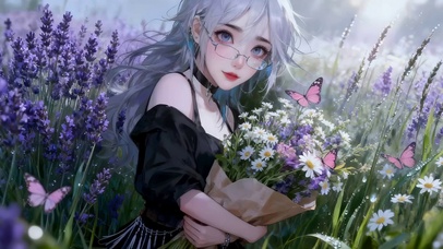 白发吊带裙鲜花女孩