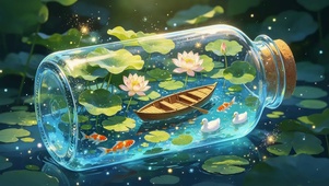玻璃瓶里荷花小船