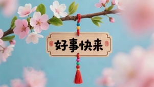 桃树枝上的心愿牌