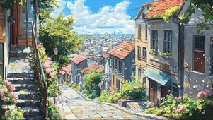 温暖阳光夏日欧洲小镇