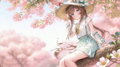 樱枝上的兔耳少女