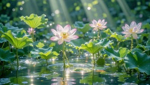 晨光里的荷塘荷花