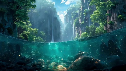 森林瀑布与水下