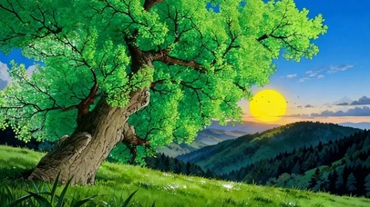 夜景下树木绿景双屏