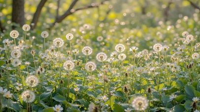 晴天蒲公英花田