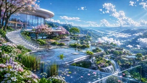 春日云端樱花水景仙境
