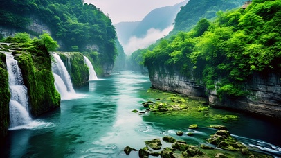 自然山水瀑布风景