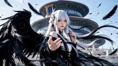 天坛黑翼白发古风美少女