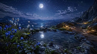 月夜山谷花海