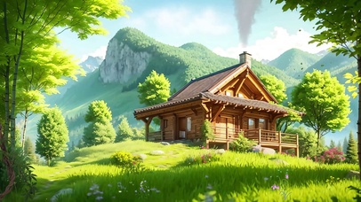 绿色护眼治愈青山木屋