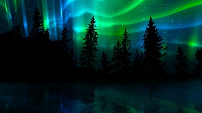 夜晚湖边星空极光