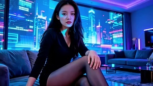 霓虹灯光酒吧房间性感美女