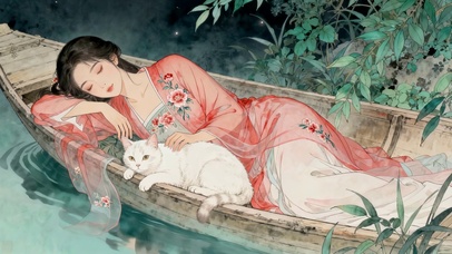 夜泊兰舟国风美女
