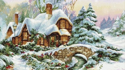 刺绣雪景小屋