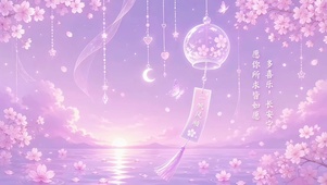 柔和梦幻樱花湖畔粉紫色