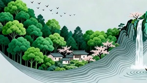 护眼树木瀑布河流带鱼屏