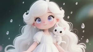 可爱的白猫女孩
