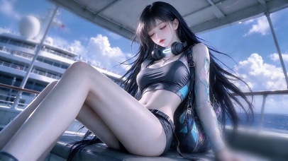 蓝天下游轮唯美少女