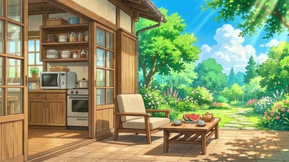 绿林环绕的庭院木屋露台