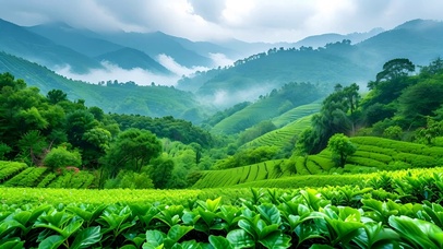 绿色护眼梯田茶山