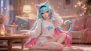 温馨房间猫耳二次元美少女