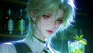 薄荷绿调光影少女