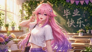 毕业季粉发二次元美少女
